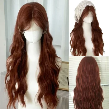 Ashely peruk dantel ön peruk kadınlar için karamel kırmızımsı kahverengi kore kafa peruk uzun kıvırcık lolita peruk cosplay günlük usen 가cosplay