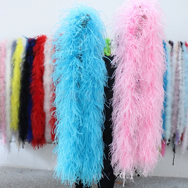 2Meters Pink Ostrich Feathers Boas 1-20Ply Natural Feathers Trim for Wedding Costume Sewing Accessories Plumes Crafts Shawl