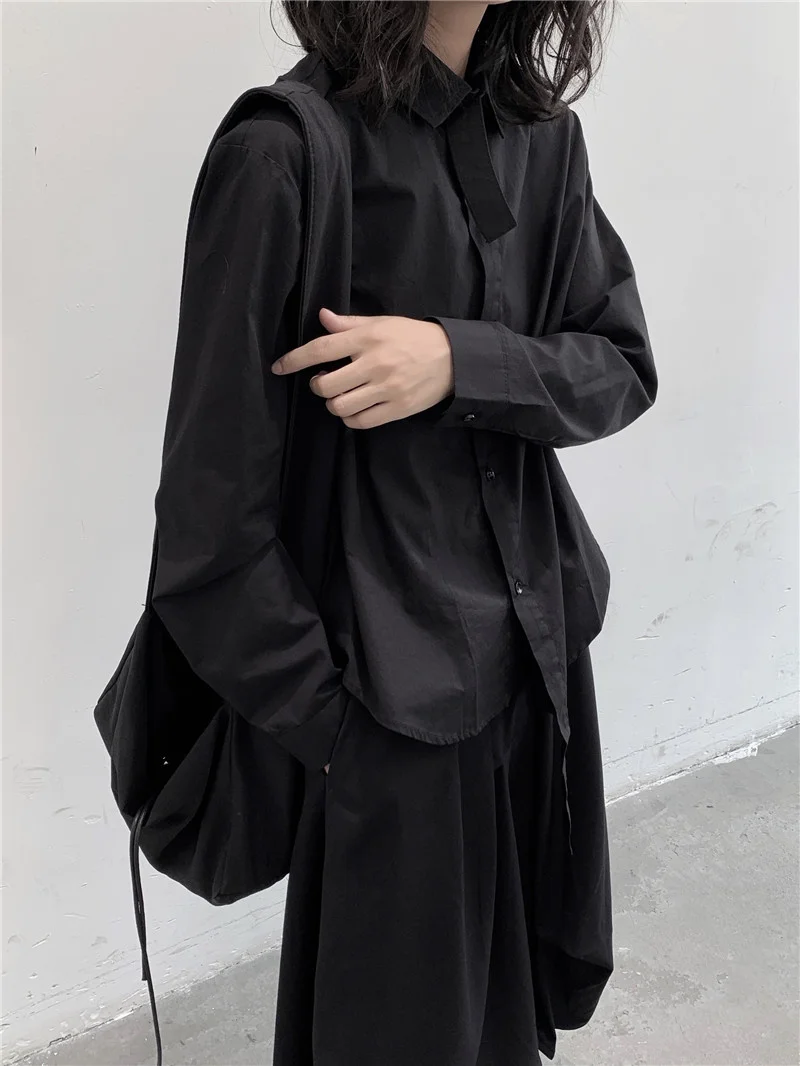 

Dark 2023 Spring Long Sleeve Women's Shirt Loose Fit Design Sensation Asymmetrical Multiple Wearings Maturity Casual Top