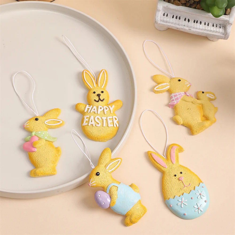 Easter Rabbit Hanging Pendants Resin Gingerbread Egg Bunny Ornament Tree Hanging Figurine Home Party Decorations Kids Gifts