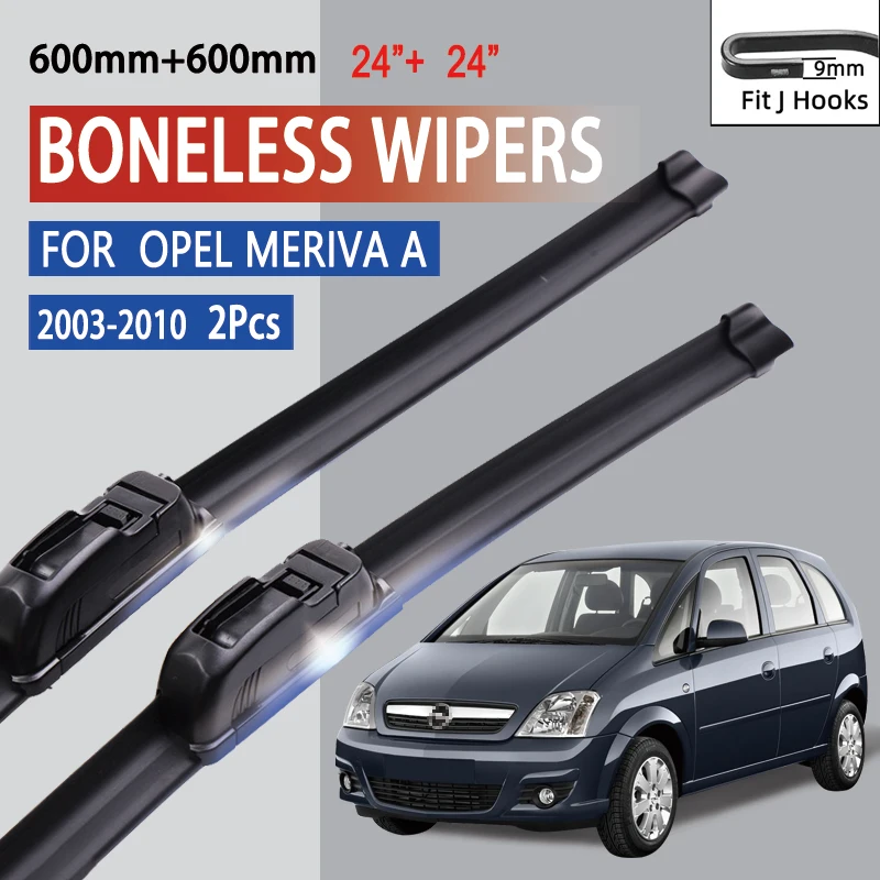 

For Opel Meriva A 2003-2010 Car Windshield Wiper U-type Soft Rubber Frameless Bracketless HD Car Wipers 24"+24"