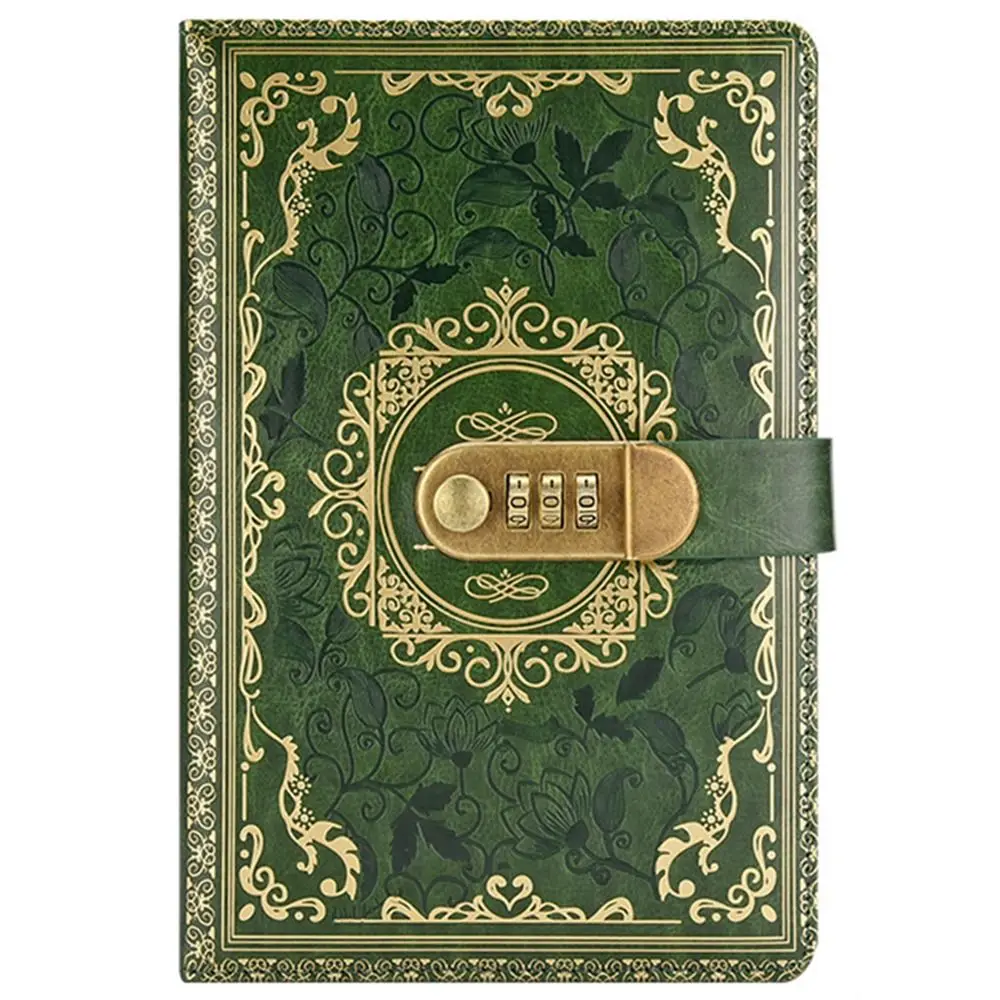 

PU Leather A5 Journal Notebook Combination Lock Hard Cover Personal Planner Organizers Ruled Lined Paper Embossed Design