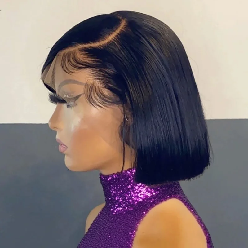 13x4 HD Bone Straight Bob Lace Frontal Human Hair Brazilian Short Bob Wig For Women 200% Density Straight Natural Bob Wigs