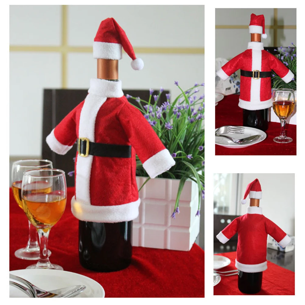 

Santa Claus Clothes Wine Bottle Set Christmas Decorations Cover Sleeve Protector Coat for Drink