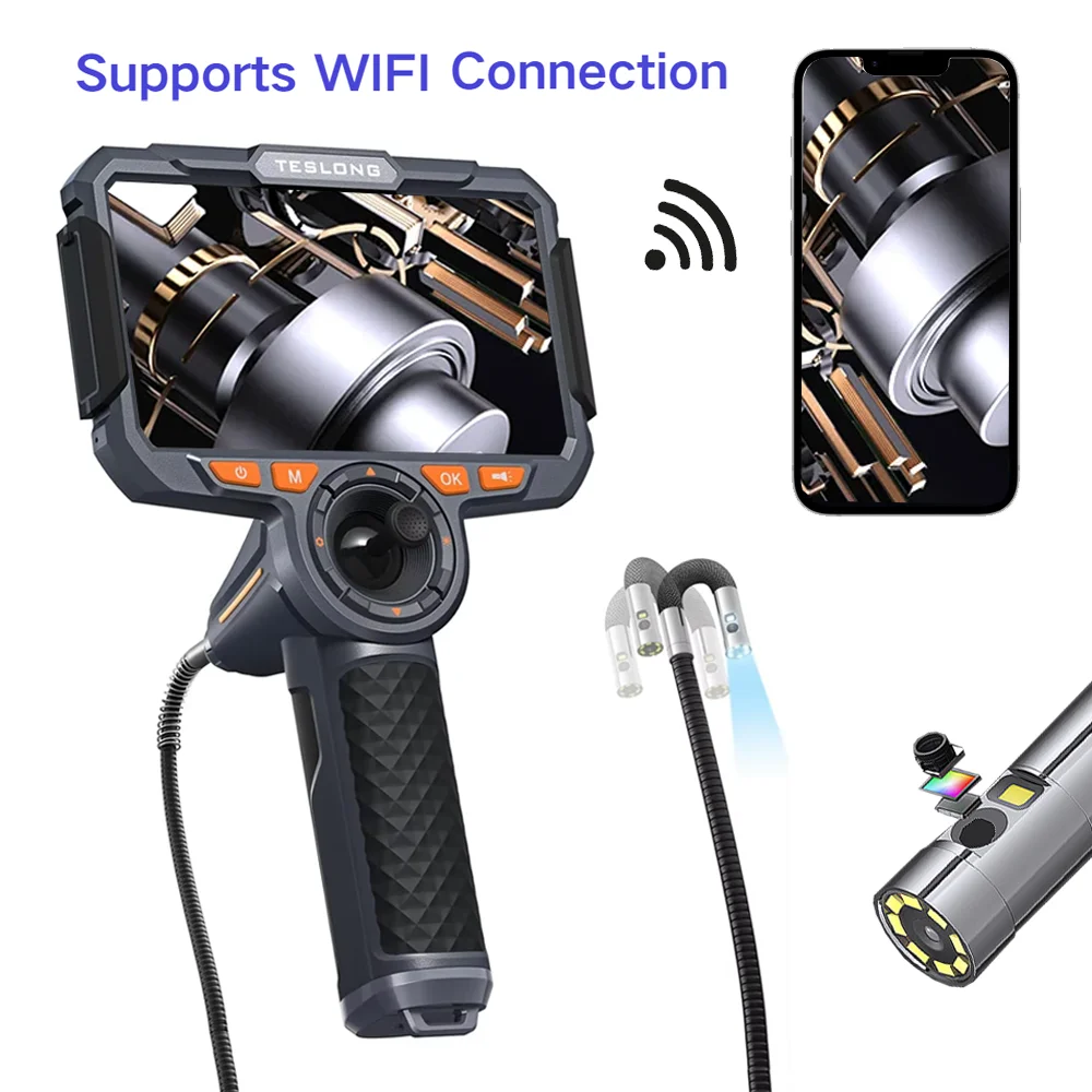 6inch Articulating Borescope 4-Way 360° Steering Endoscope Camera with 6.5mm Lens 6+1 LED Lights HD1080P for Engine Inspection