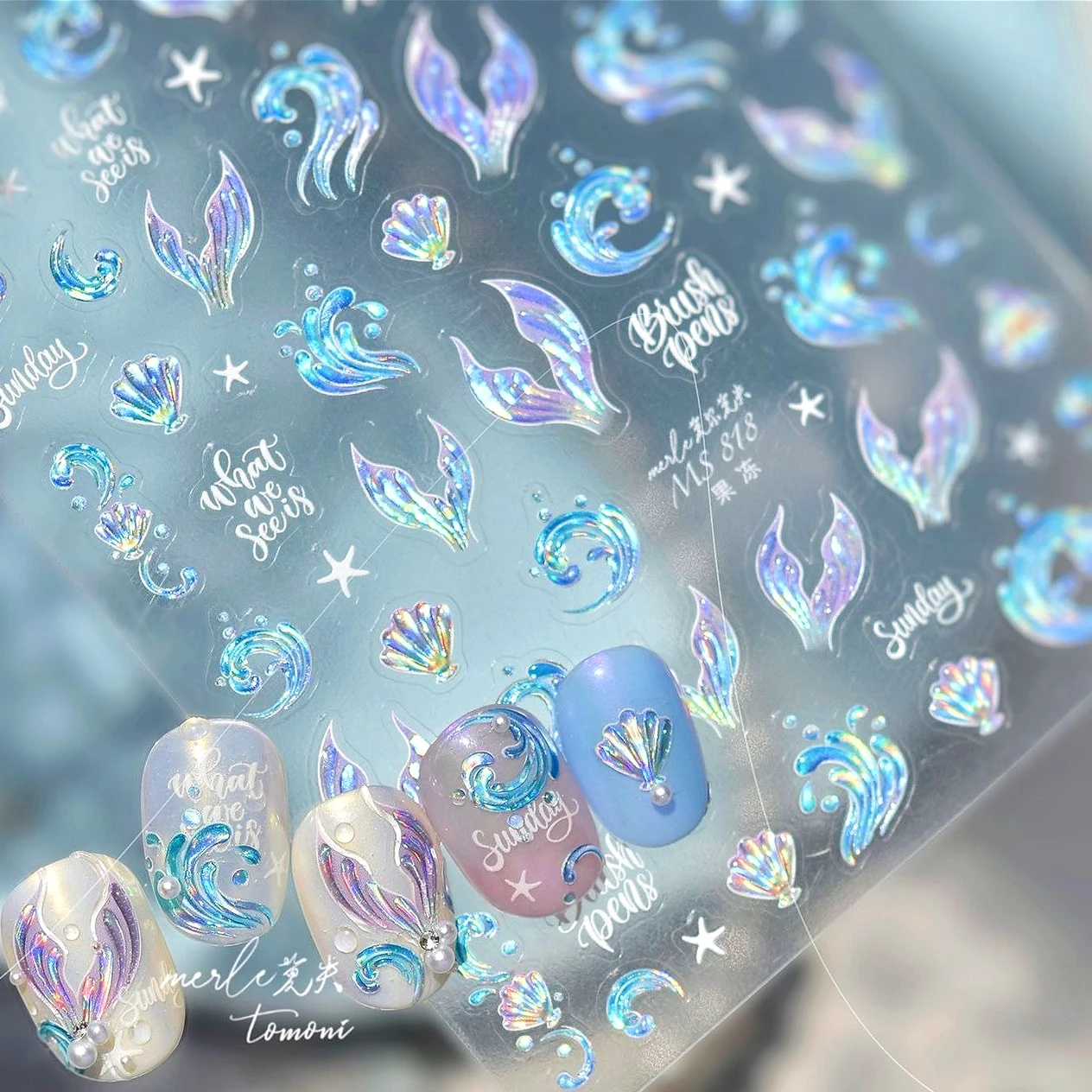 

Shiny Mermaid Tail Fish Tail Sea Wave Jelly Spoondrift Shell Starfish Ocean Romantic Delicate Nail Art Stickers Manicure Decals