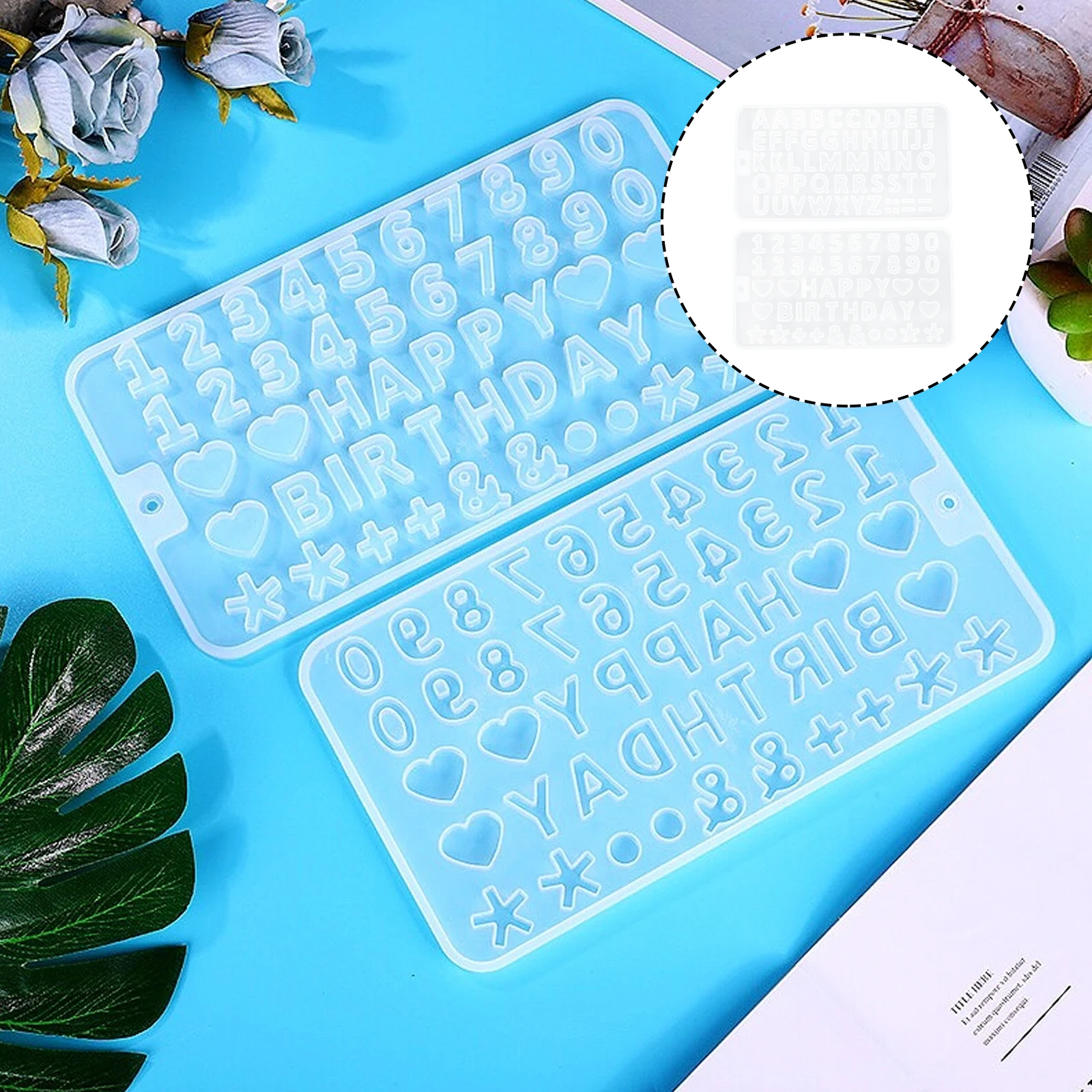 

2pcs Alphabet Number Silicone Mold for DIY Epoxy Resin Clay Crafts Jewelry Making Reusable Easy Clean White Color