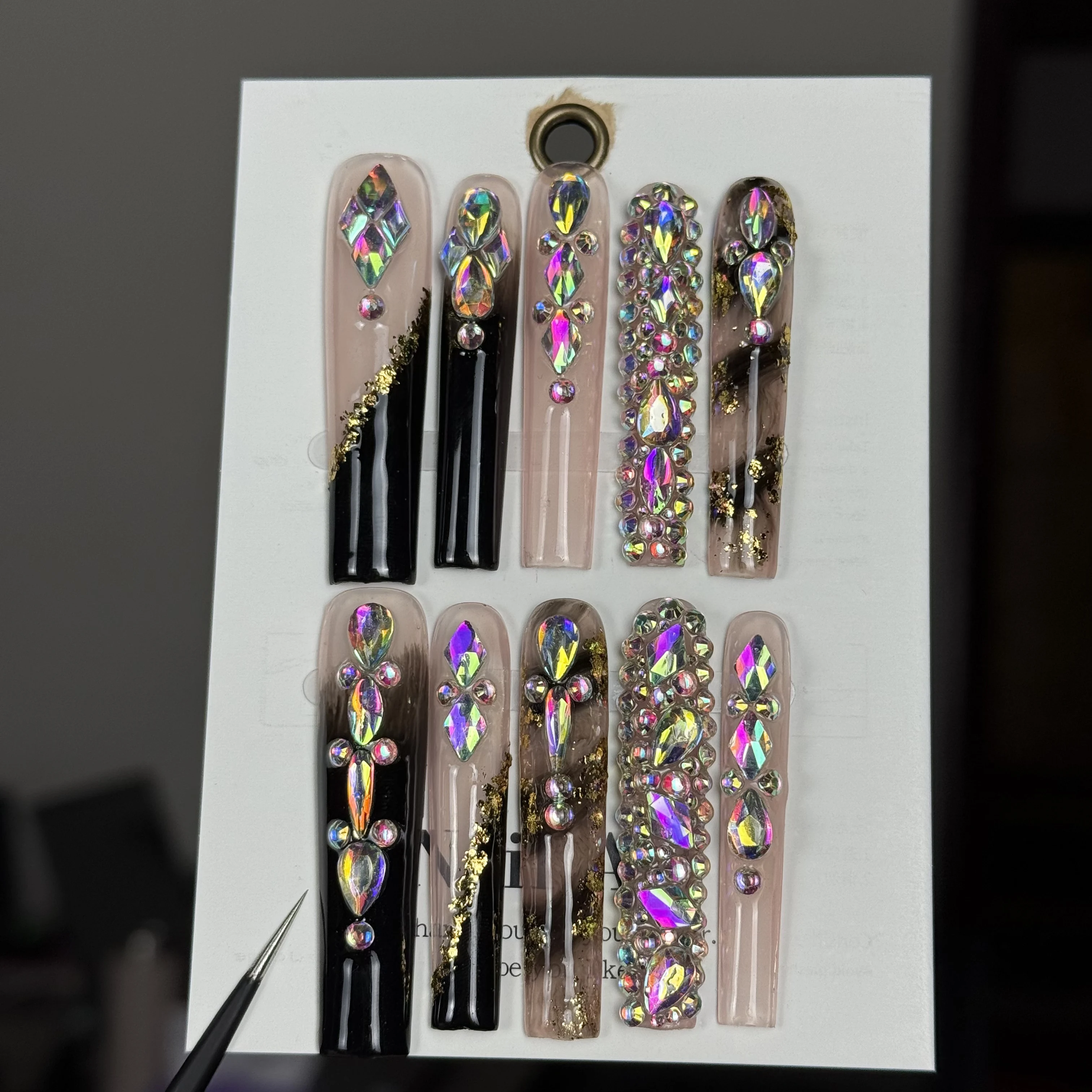 10pcs high-end Punk style, hand-painted three-dimensional square diamonds, sparkling pile diamonds, golden sequins handmade fake