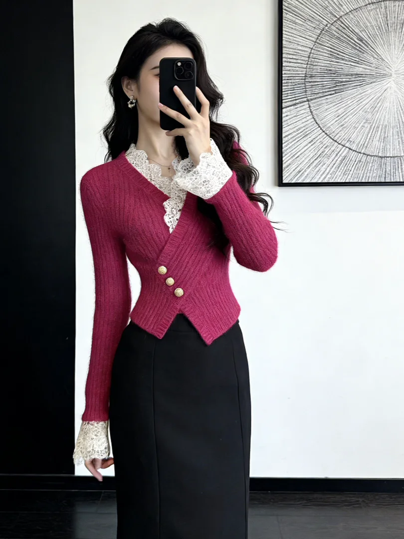 

Уникальный розовый вязаный свитер для ношения под одеждой в корейском стиле, зимняя одежда, красивая, роскошная, очень комфортная, для повседневной носки