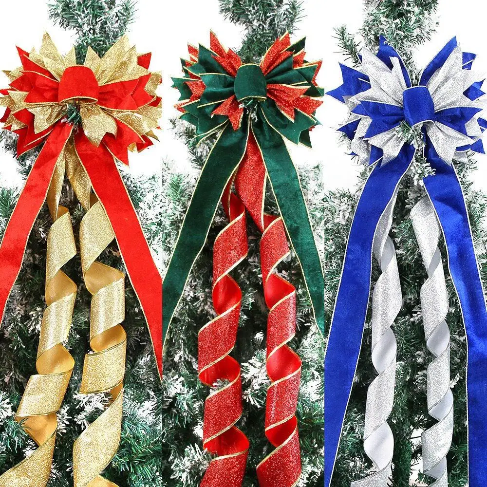大型クリスマスツリーベルベットダブルバタフライノットクリスマスデコレーション屋内ホームデコレーション小道具クリスマスオーナメント