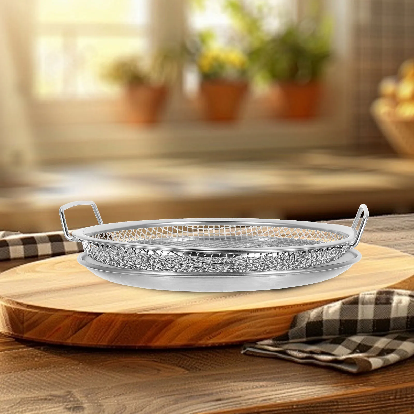 

1Set Mesh Drain Strainer with Oil Filter Tray for Frying Stir-Frying Residue-Free Drainage Compact Stainless Steel Kitchen Tool