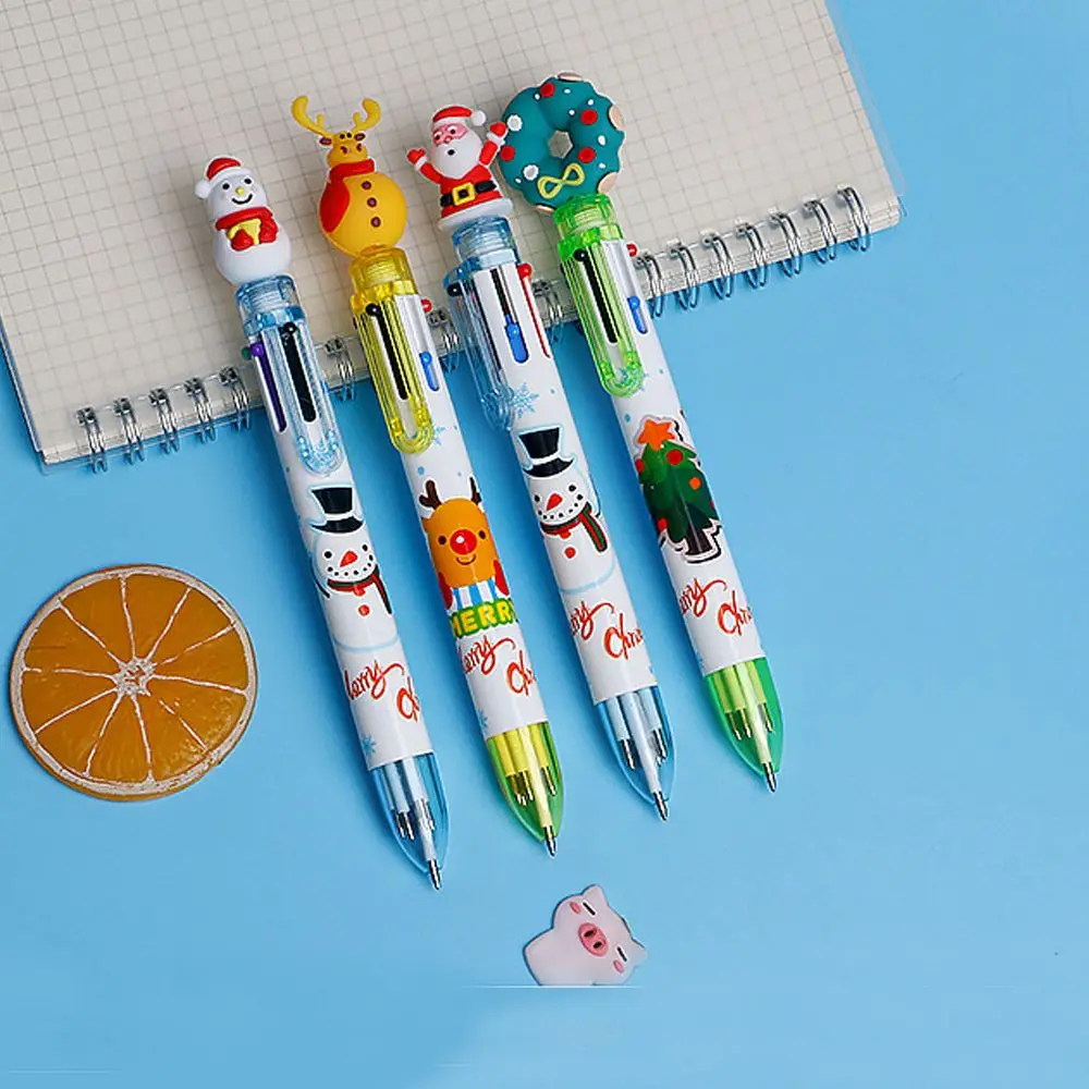 1PC Cartoon Xmas Tree Deer Elementary School Christmas Ballpoint Pen Six Color Pen Santa Claus Stationery