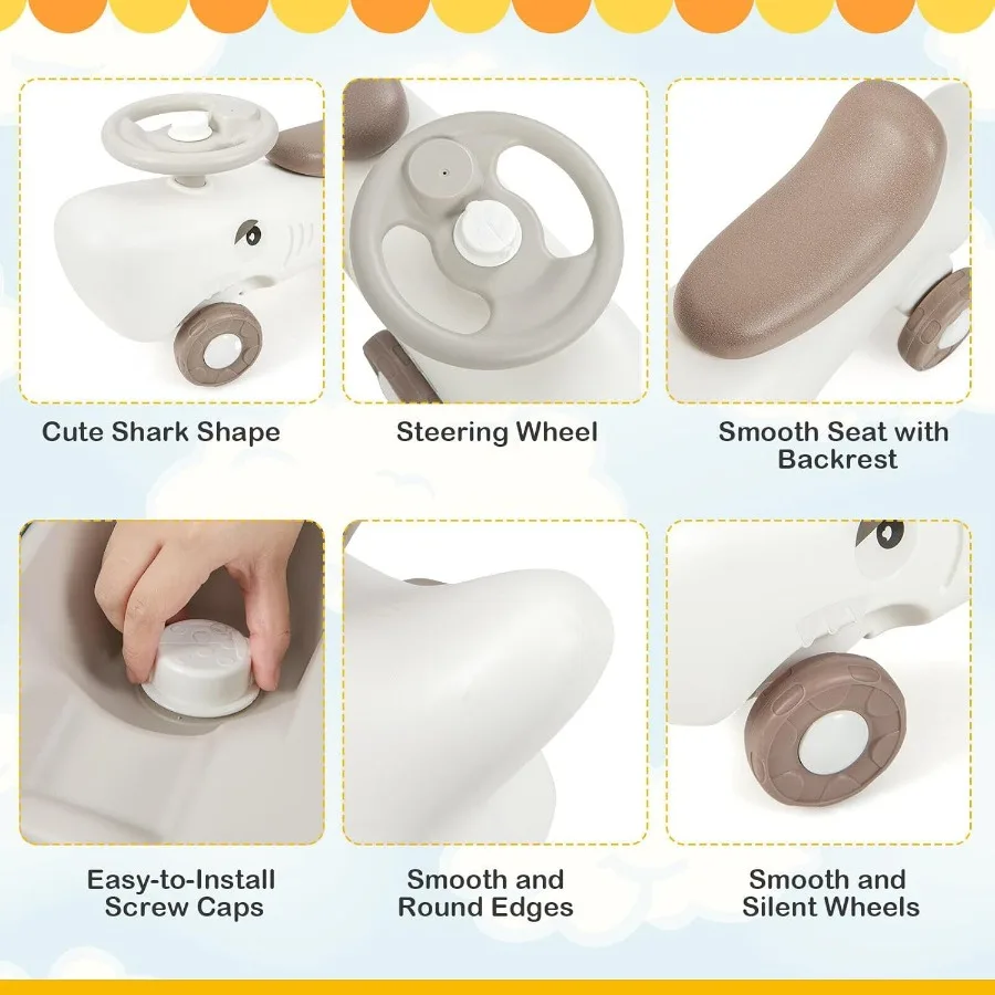 3 in 1 흔들목마, 유아용 푸시카 (탈부착 가능한 밸런스 보드 포함), 부드러운 바퀴 및 미끄럼 방지 EVA 스트립, 상어 모양