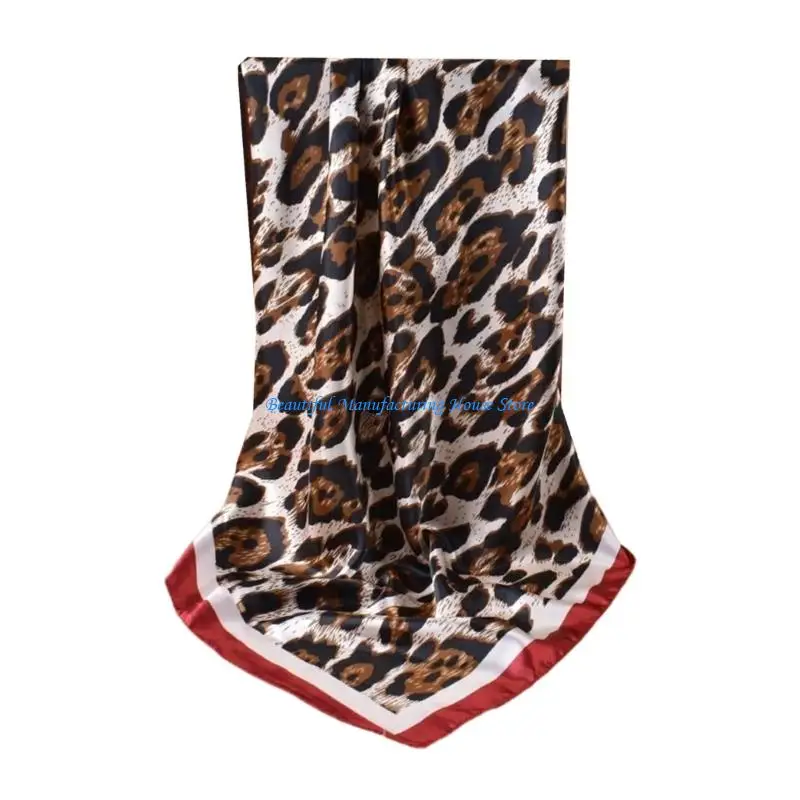 E56A Large Headscarf Leopard Pattern Bandana Scarf Skin Friendly Polyester Fabric Stylish Neck Wrap Head Cover 90x90cm
