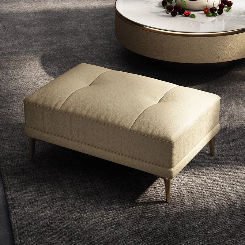

Exquisite Light Luxury Leather Sofa Footrest & Ottoman, Contemporary Minimalist Hallway Shoe-changing Stool, Graceful Accent Ben