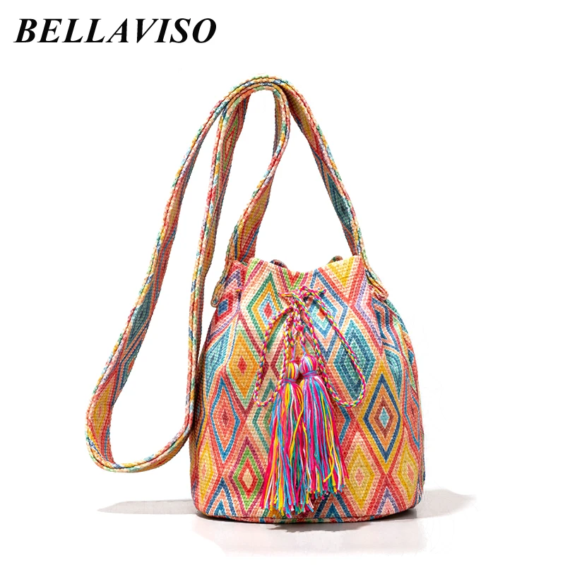 Bellaviso Nieuwe Niche Dames Canvas Draqstring Tas Trendy Bohemian Grote Capaciteit Crossbody Reizen Shipping Tassen BLCB-14