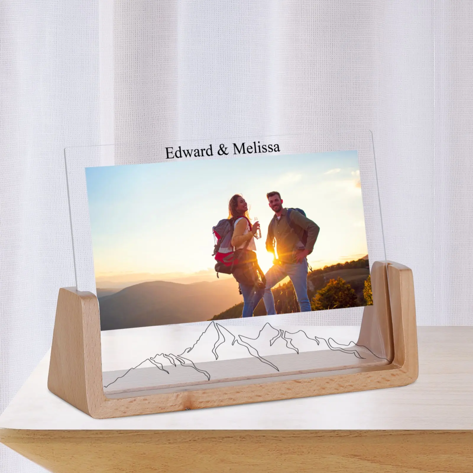 Personalized Couple Photo Frame Wedding Honeymoon Gift for Husband Wife Custom Bedroom Desktop Decor Mountains Picture Frames