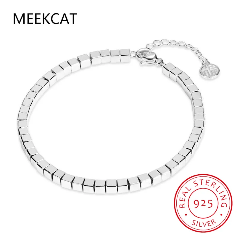 Pulsera de cuentas cuadradas de Plata de Ley 925 para mujer, auténtica y Original, para boda, fiesta, cumpleaños, aniversario, regalo fino, DA2773