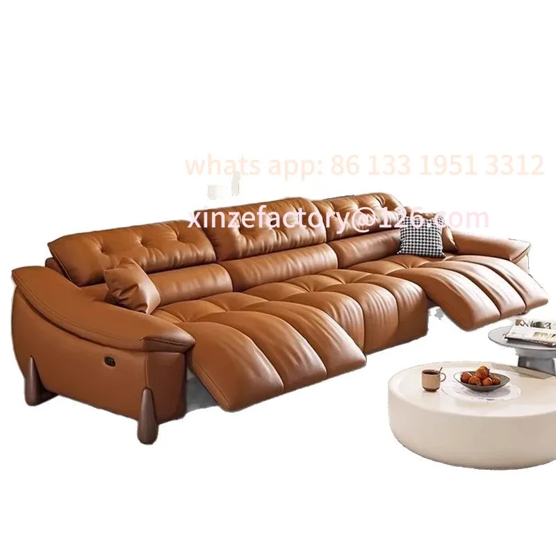 

Customizable leather sofa 2025 new home theater Italian light luxury minimalist living room first layer cowhide electric sofa le