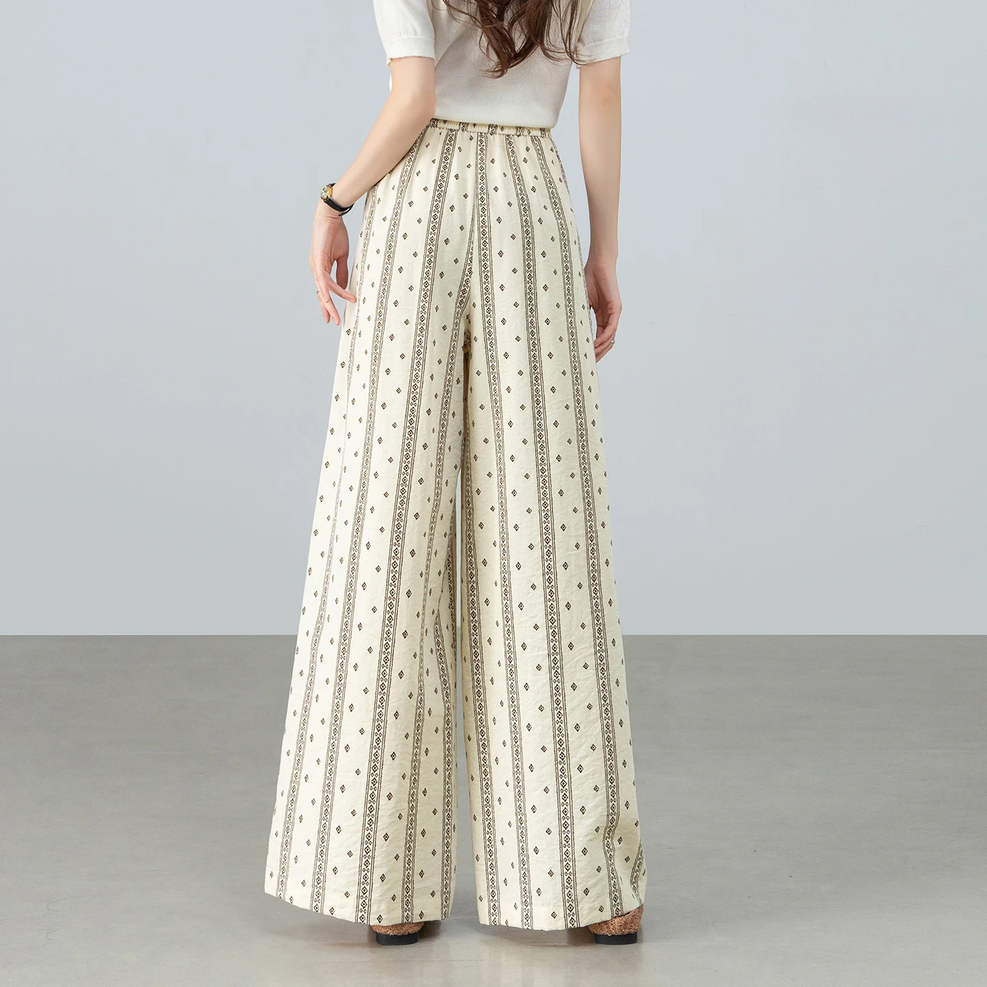 SENTUBILA Women's Ethnic Wide Leg Pant 2026 Summer New Vintage Geometric Print Drawstring Elastic Waist Loose Trouser 162KD4131