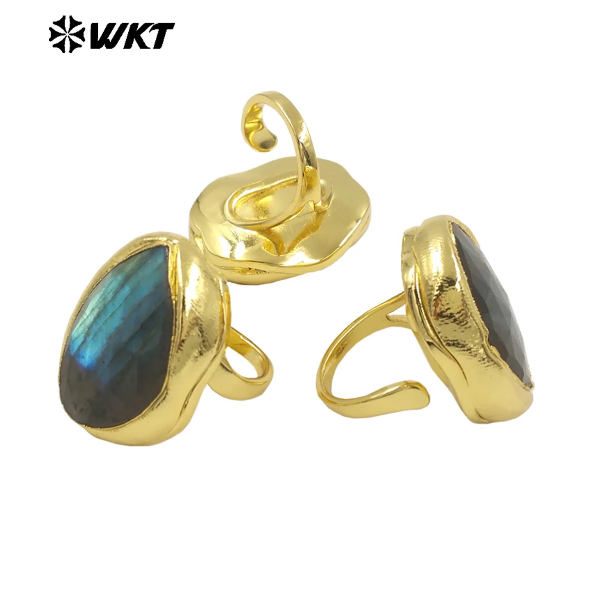 WT-R557 Hot Tiny Classic Thin Circle Round Labradorite Ring With 18k Gold Plated For Jewelry Decoration