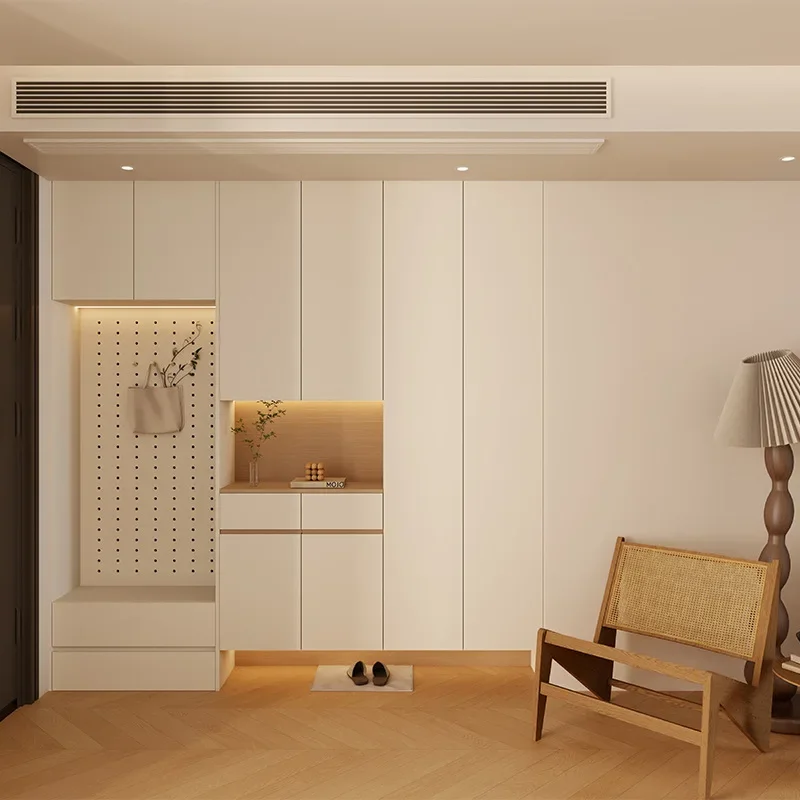 Modern Simple Solid Wood Cream Shoe Cabinet Easy to Use Easy Assembly Sturdy Construction Non-Slip Feet Load Bearing