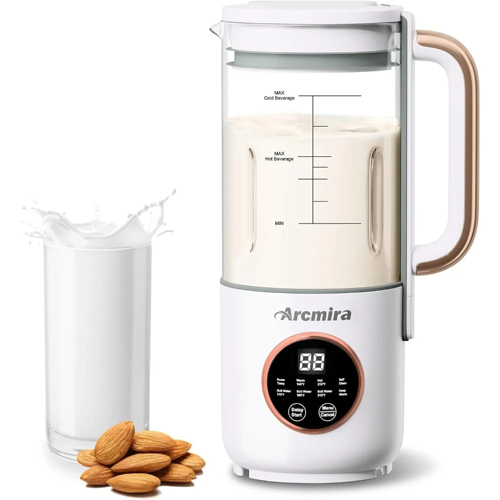 Máquina automática para hacer leche de nueces, 35 oz (1000 ml), avena casera, soja, bebidas sin lácteos y a base de plantas, máquina para hacer leche de almendras con retardo