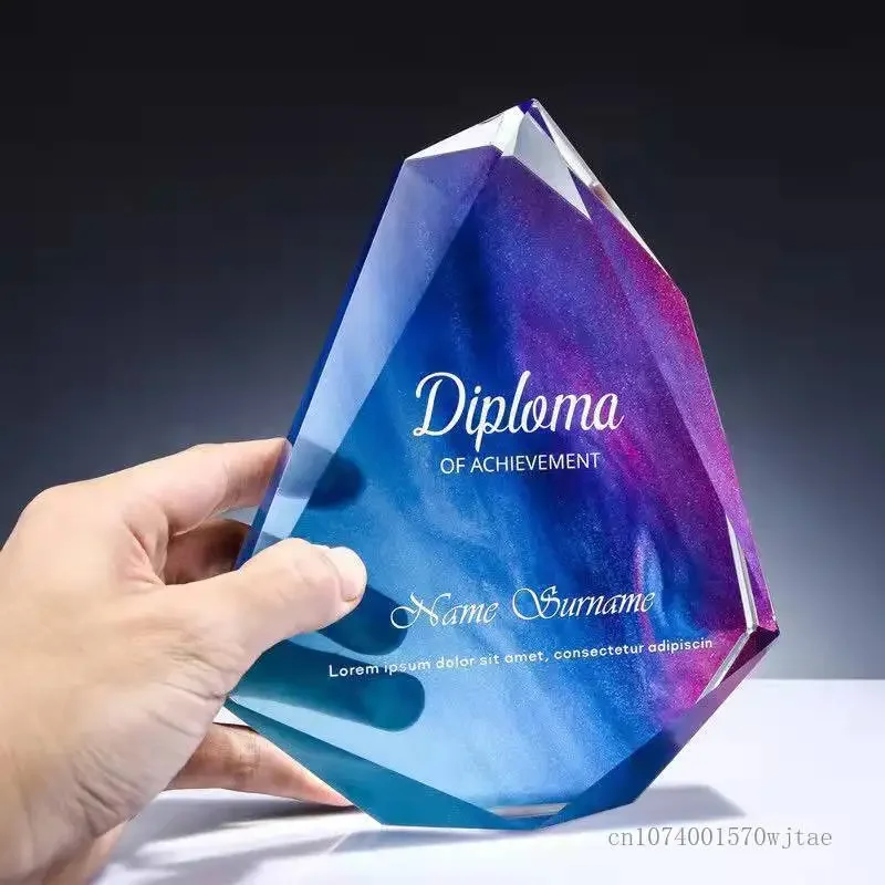 Customized Color Printing Crystal Trophy Enterprise Excellent Employee Competition Souvenir Home Award Honor Lettering Medal 1Pc