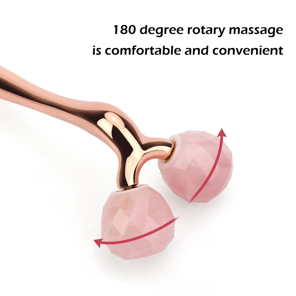 Rolo de massagem facial 3D Quartzo Rosa Massageador Facial 360 Rotação Rolo Lift Facial Removedor de Rugas Rosto Fino Rolo Jade Forma Y para Face