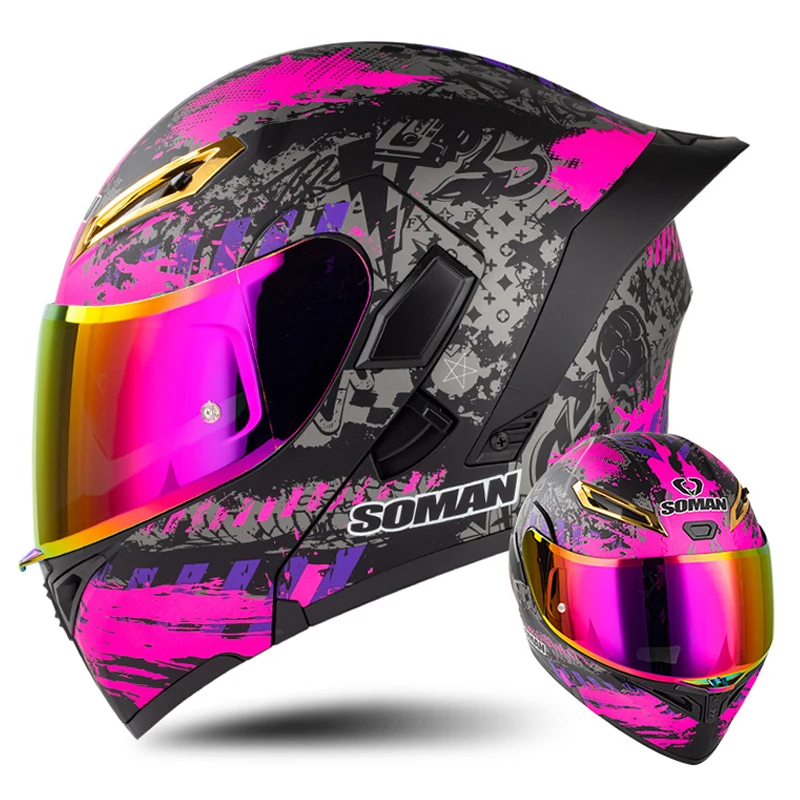 DOT Approved Men Motorcycle Helmet Dual Lens Flip Up Helmets Vintage Retro Full Face Moto Helmet Double Lens Modular Helm