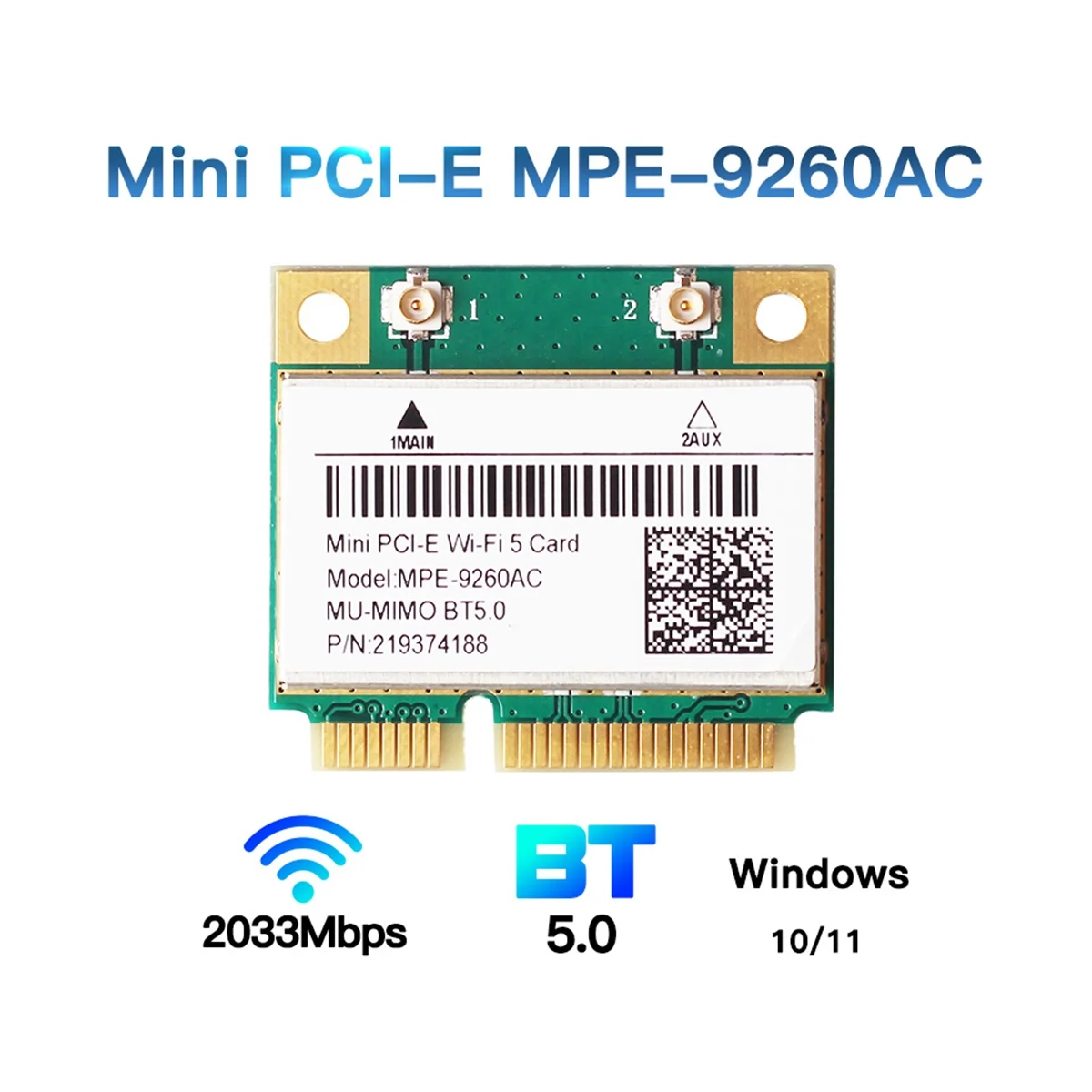 Scheda Mini-PCIE da 2033Mbps 9260AC 2.4G/5GHz BT 5.0 scheda WiFi Wlan Dual Band 802.11Ac desktop per Laptop per Windows10/11