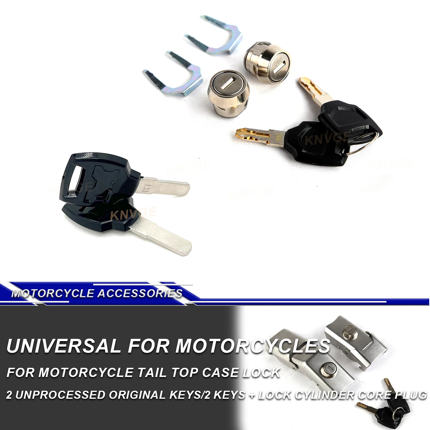 

2 ключа, 2 ключа, вилка сердечника цилиндра, 2 необработанных оригинальных ключа для хвостового верхнего корпуса, сменные аксессуары для задней боковой коробки багажника