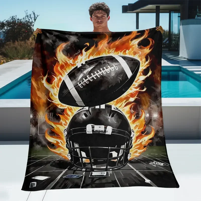 

Football and Helmet Pattern - Flannel Blanket - Warm and Soft, Suitable for Bed, Office, Home, Sofa, Halloween and Christmas