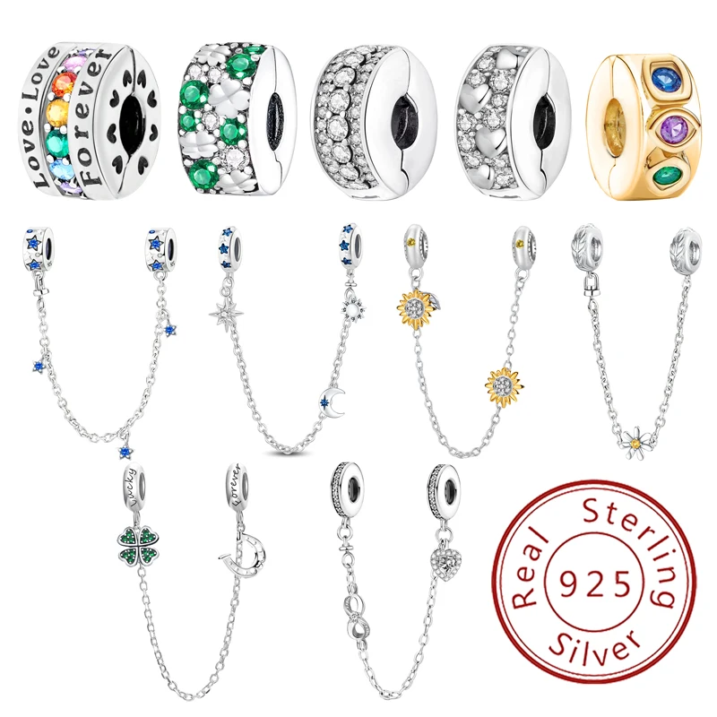 Fit Original PAN สร้อยข้อมือ 925 เงินสเตอร์ลิง Spacer Stopper Clasp คลิป Charms ลูกปัดจี้ความปลอดภัย DIY เครื่องประดับ Fine
