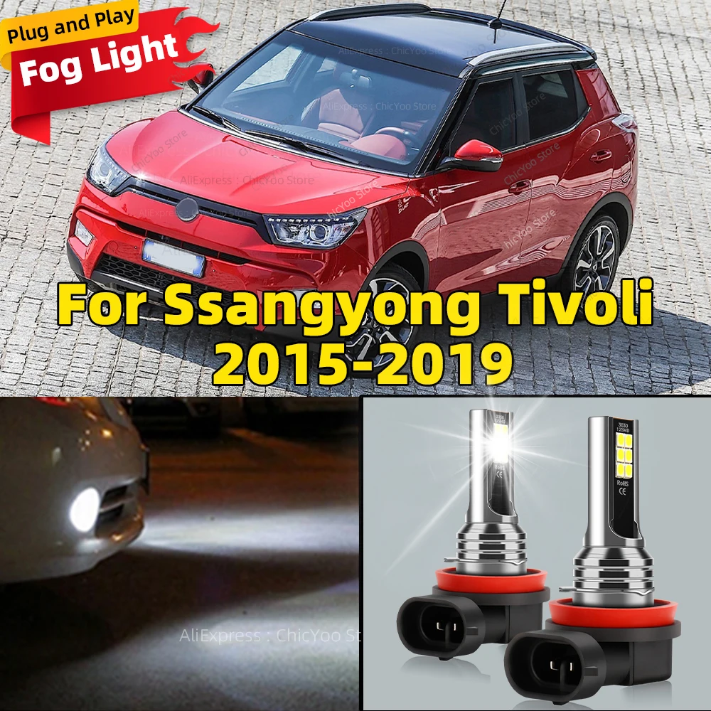 2Pcs 6000K LED Lamp Car Front Fog Light H8 H9 H11 Accessories For Ssangyong Tivoli 2015 2016 2017 2018 2019 Plug and Play