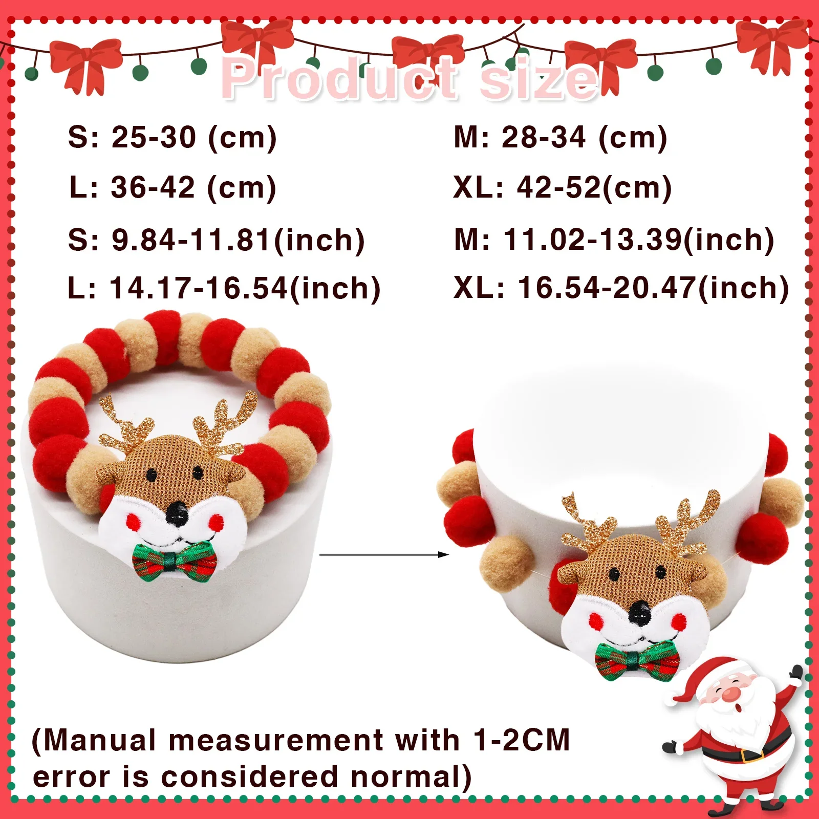 1PC Christmas Decorate Pet Bowtie Dog Deer Hair Ball Pet Puppy Adjustable Snowman Necktie Collar for Small Large Dog Accessories