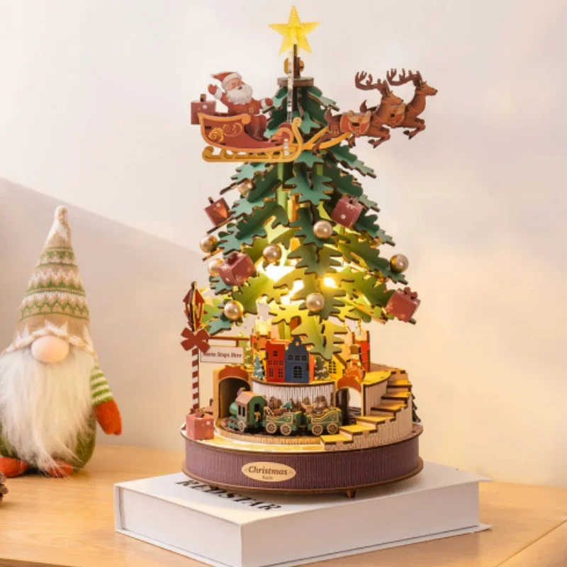 Robotime Music Box Christmas Melody Tree 3D Wooden Puzzles Wooden Model Kits for Adults to Build Best Gifts for Adults and Kids