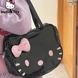 Sanrio Hello Kitty torba na ramię PU skórzana torebka damska z kokardką uniwersalna torba z grubej bawełny Y2k koreańska torba na luksusowy Design