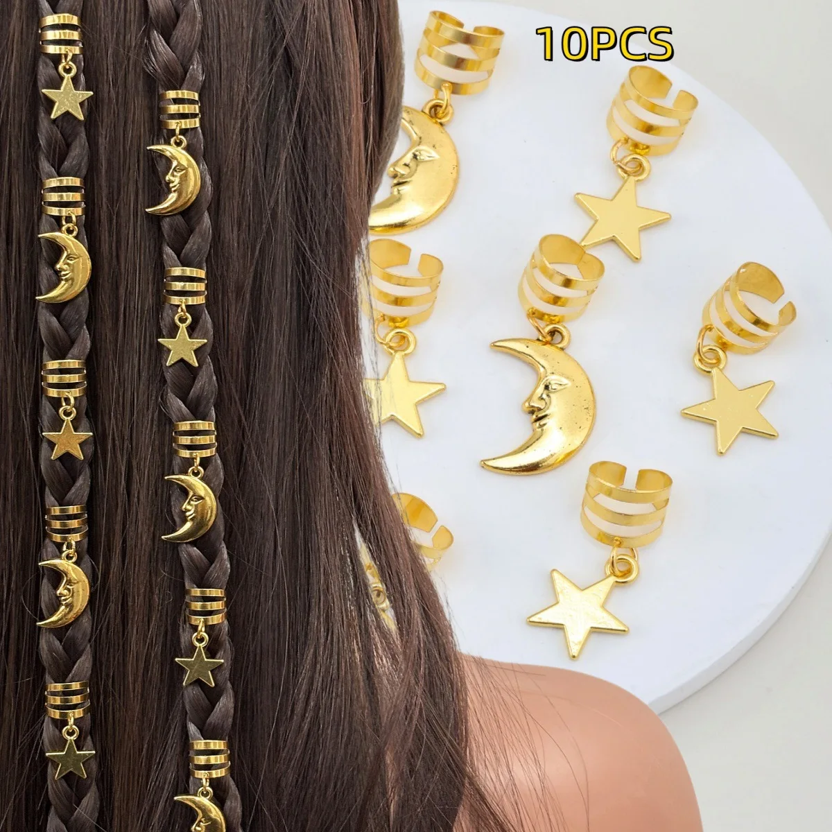 

Stylish Alloy Moon Star Dreadlock Hair Cuffs Pendant Braid Rings for Synthetic Hair Accessory Supply Hot Sale