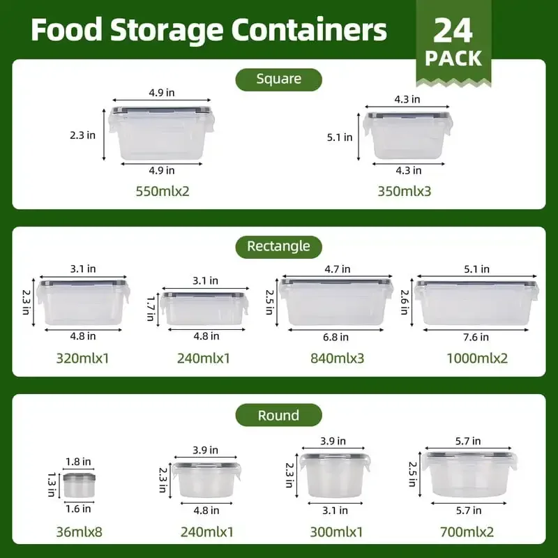 50 Pcs Food Storage Containers with Lids, Plastic Containers Kitchen Organizers and Storage(24 Containers + 24 Lids)