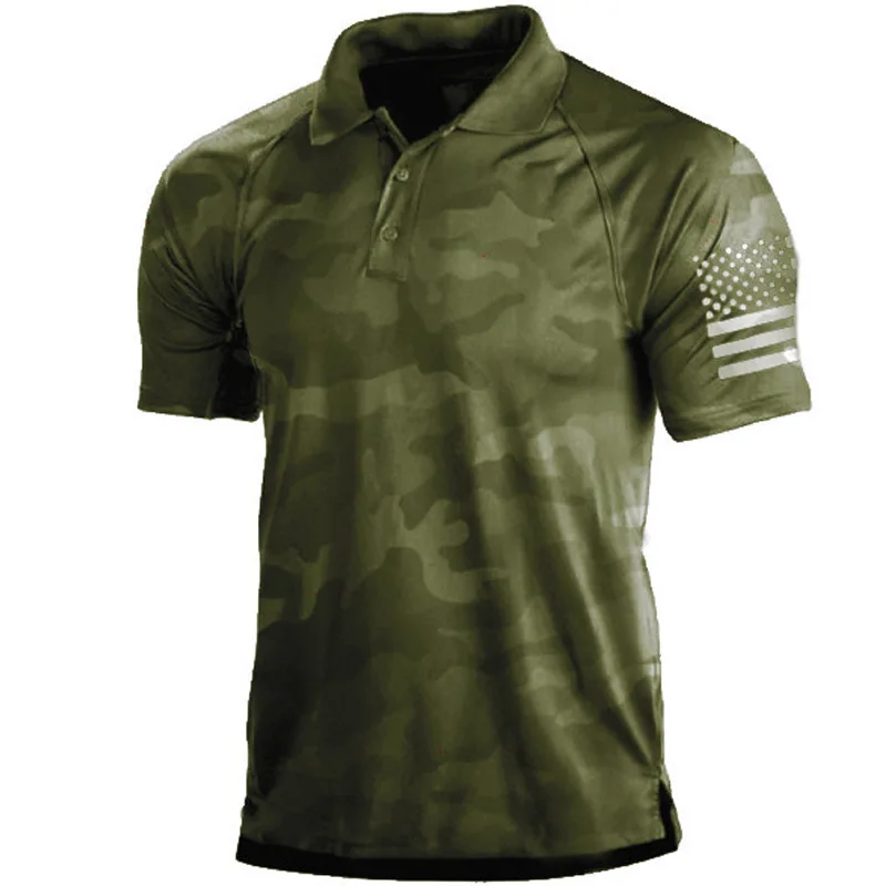 Men\'s Polo Shirt Vintage Camouflage Men\'s Clothing Printed Shirts Summer Short Sleeve Fashion Men\'s Button Lapel Down Polo Tops