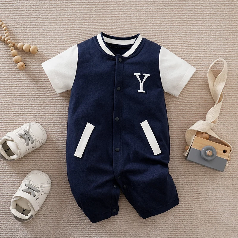 Newborn Clothes Cool Casual Baseball Jersey Cotton Comfortable And Soft Boys And Girls Summer 0-18 Short Sleeved Baby Jumpsuit