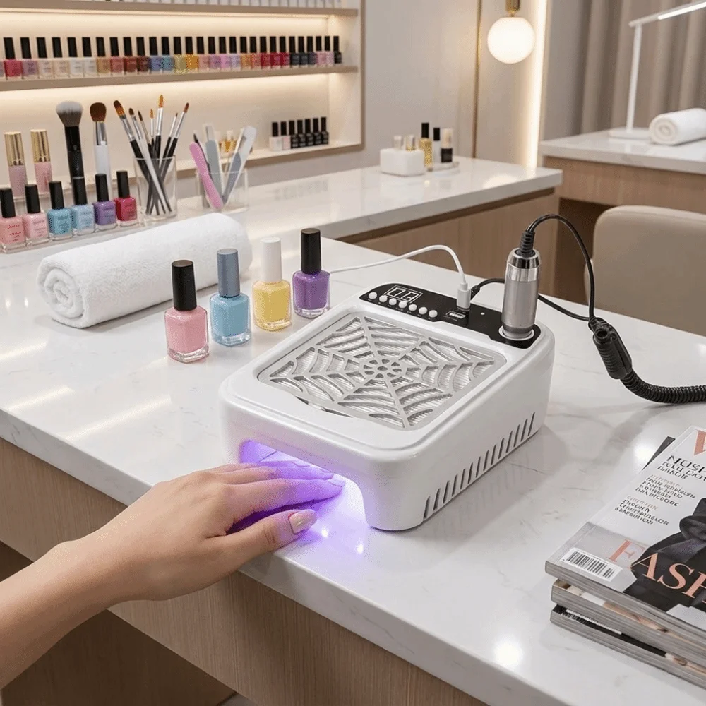 Adjustable Speed Nail Dust Collector Three In One UV Baking Lamp Nail Polishing Machine Dust Proof Powerful