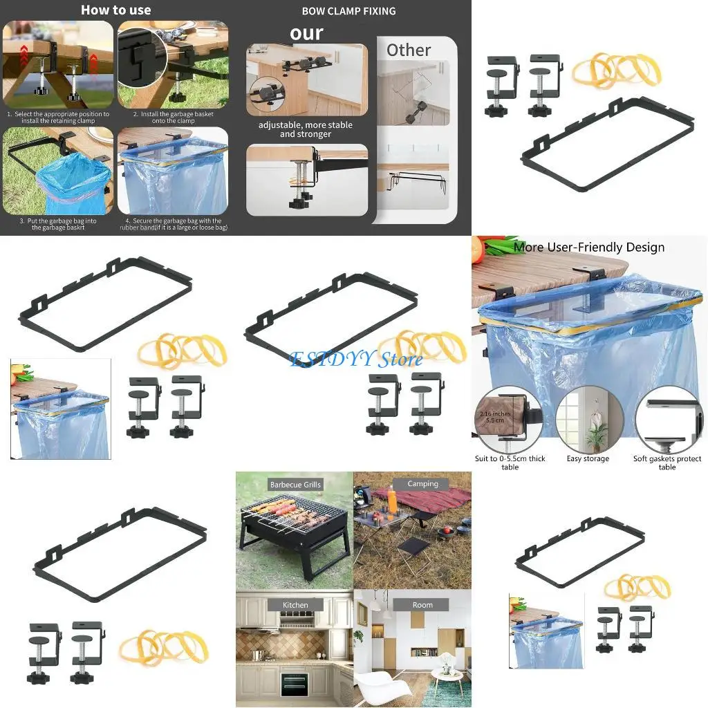 

G6DE Outdoor Camping Trash Bag Holder Metal Garbage Bag Hanging Storage Rack Portable Trash Bag Stand Easy to Install