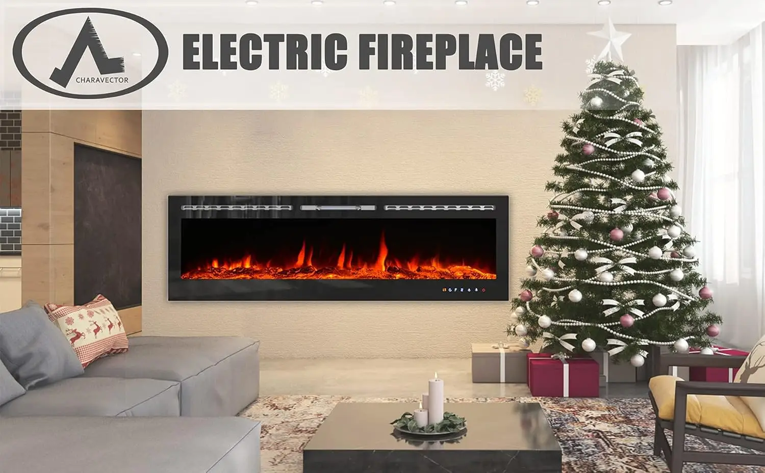 Electric Fireplaces Recessed Wall Mounted Fireplace Insert 70 Inch Wide Heater LED Fire Place Remote Control