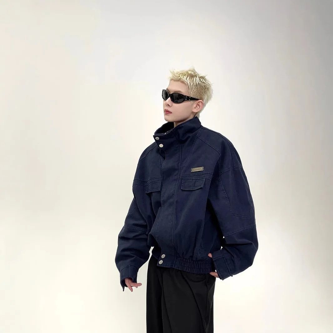 

2026 New Heavyweight Vintage Cropped Jacket For Men With Small Metal Tag Decor Stylish Luxury American Style Coat Trendy Tops