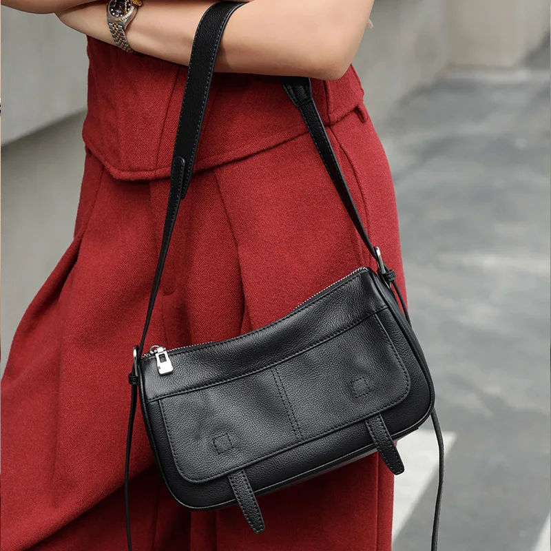 

New Women's Luxury Leather Shoulder Bag Vintage Head Layer Leather Camera Bag Women's Elegant Shell Shaped Underarm Handbag