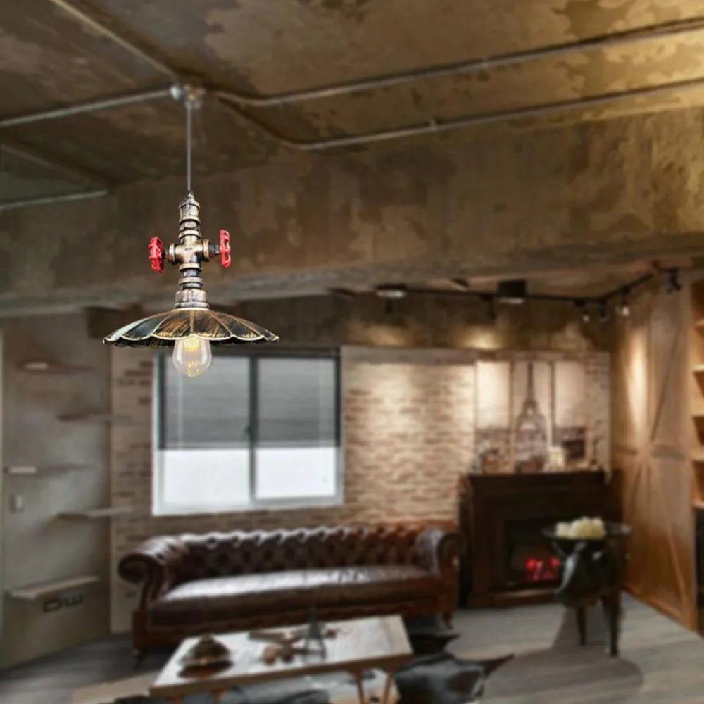 E26 E27 Base Pipe Pendant Light 110-220V Red Valve Design Ceiling Chandelier Lamp Iron Material Bulbs Not Included