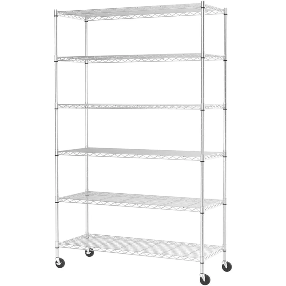 

FDW 48"L×18"W×82"H Wire Shelving Unit Storage Cart Metal Shelf Rolling Utility Cart 2100Lbs Capacity with 6 Tier Casters