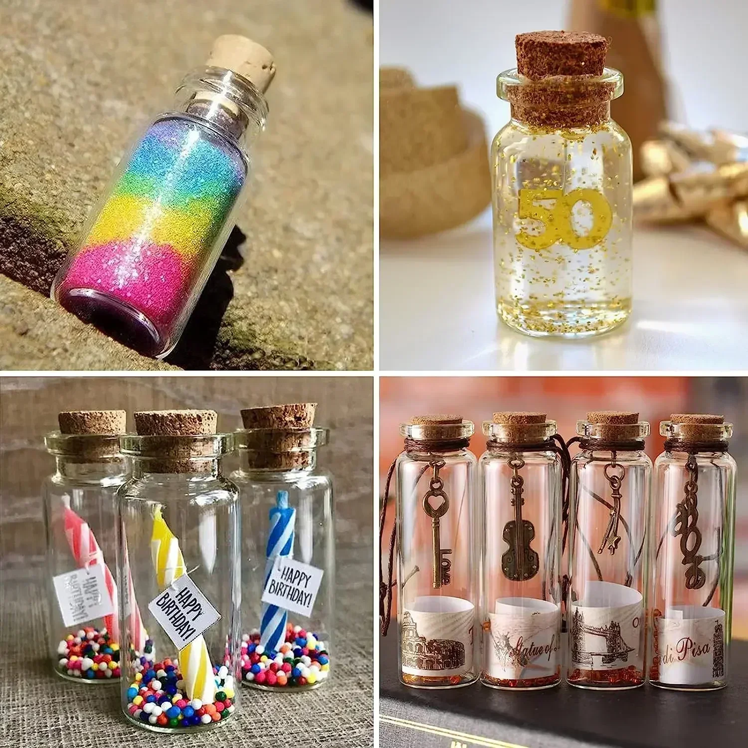 Mini botellas de vidrio transparente con tapón de corcho, frascos de mensaje de especias, botella de deseo, bricolaje, decoración de frascos pequeños vacíos, 10 piezas, 5-20ml